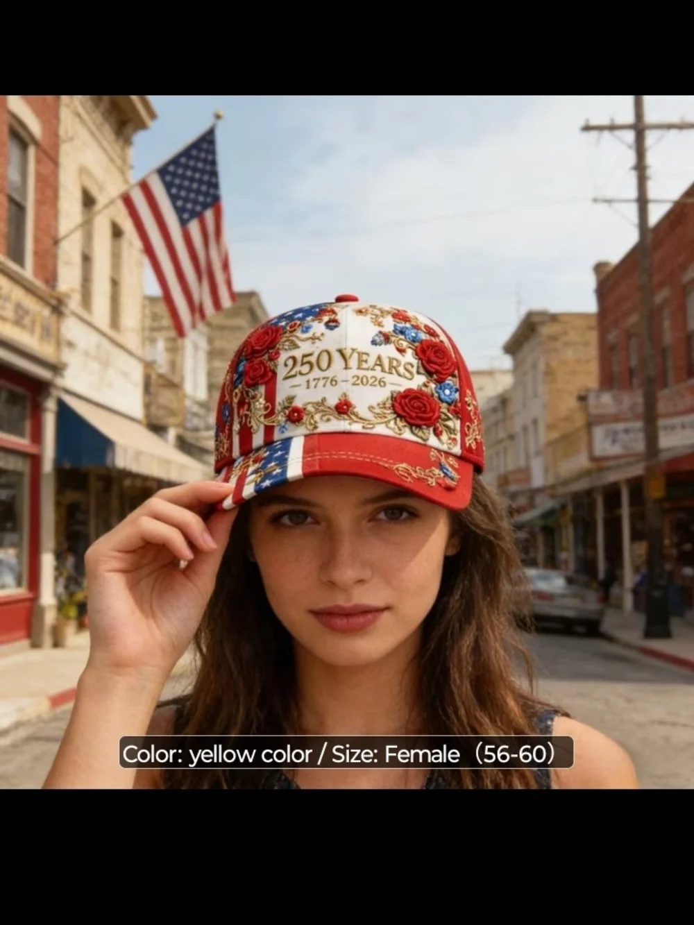 Printed 250 Years Patriotic Baseball Cap - Red, White, Blue, Gold